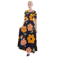 Retro 40s 50s Flowers Pattern Halloween 3 Half Sleeves Maxi Dress by violetheavensky