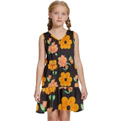 Retro 40s 50s Flowers Pattern Halloween 3 Kids  Sleeveless Tiered Mini Dress by violetheavensky