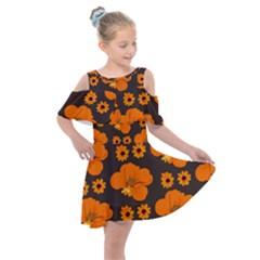 Retro 40s 50s Flowers Pattern Halloween 2 Kids  Shoulder Cutout Chiffon Dress by violetheavensky