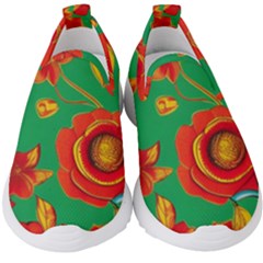 Mid Century Retro Floral 1970s 1960s Pattern 89 Kids  Slip On Sneakers by violetheavensky