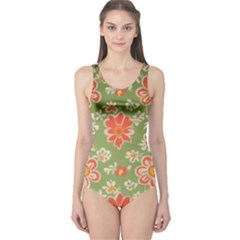 Retro 40s 50s Mexico Flowers Pattern 3 One Piece Swimsuit by violetheavensky