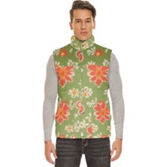 Retro 40s 50s Mexico Flowers Pattern 3 Men s High Neck Button Up Puffer Vest by violetheavensky