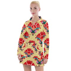 Retro 40s 50s Mexico Flowers Pattern 4 Women s Long Sleeve Casual Dress by violetheavensky