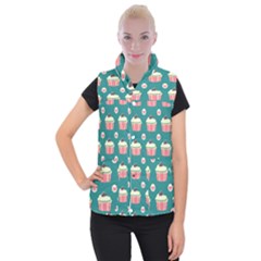 Retro 40s 50s Cupcake Pattern 2 Women s Button Up Vest by violetheavensky