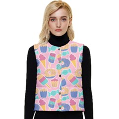 Ice Cream Donut Sweets Candie Women s Button Up Puffer Vest by Apenda