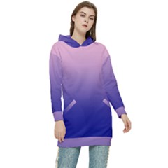 Cotton Candy Pink To Navy Blue Linear Gradient Women s Long Oversized Pullover Hoodie by GradientsOmbre