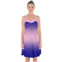 Navy Blue To Cotton Candy Pink Bilinear Gradient Ruffle Detail Chiffon Dress View1