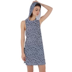 Black White Leopard Racer Back Hoodie Dress by DinkovaArt