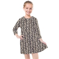 Beige Snake Pattern Kids  Quarter Sleeve Shirt Dress by DinkovaArt