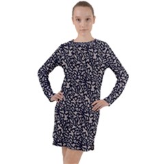 Brown Giraffe Pattern Long Sleeve Hoodie Dress by DinkovaArt
