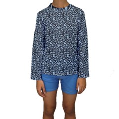 Blue Giraffe Pattern Kids  Long Sleeve Swimwear by DinkovaArt