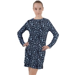 Blue Giraffe Pattern Long Sleeve Hoodie Dress by DinkovaArt