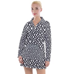 Black White Snake Pattern Women s Long Sleeve Casual Dress by DinkovaArt