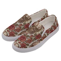 Skull And Roses Flowee Flora Floral Patterns Pattern Men s Canvas Slip Ons by Tsamara