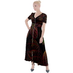 Leaves Plant Contrast Carved Nature Button Up Short Sleeve Maxi Dress by Tsamara