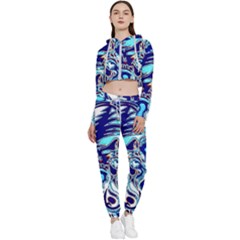 Trippy Dippy Bears Blue Dancing Greatful Dead Skull Steal Your Face Cropped Zip Up Lounge Set by Salmanaz77