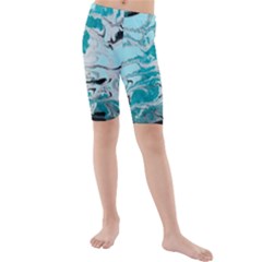 Fluid Turquoise Kids  Mid Length Swim Shorts by DinkovaArt