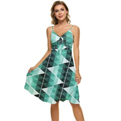 Triangles Pyramid Geometric Pattern Sleeveless Tie Front Chiffon Dress by Sabxi
