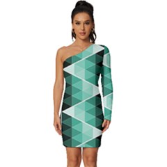 Triangles Pyramid Geometric Pattern Long Sleeve One Shoulder Mini Dress by Sabxi