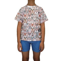 Mix Animal Faces Kids  Short Sleeve Swimwear by DinkovaArt