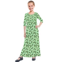 Leaves Pattern Texture Seamless Kids  Quarter Sleeve Maxi Dress by Hannah976