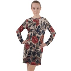 Beautiful Flowers Long Sleeve Hoodie Dress by DinkovaArt