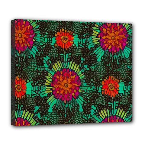 Mid Century Retro Floral 1970s 1960s Pattern 72 Deluxe Canvas 24  X 20  (stretched) by violetheavensky