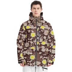 Mid Century Retro Floral 1970s 1960s Pattern 84 Men s Multi Pockets Zip Ski And Snowboard Waterproof Breathable Jacket by violetheavensky