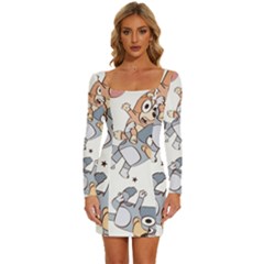 Bluey, Bluey Merch, Bluey Pattern, Bluey Bluey, Bingo, Bluey Design, Bluey Dog Long Sleeve Square Neck Bodycon Velvet Dress by avitendut