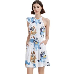 Bluey, Bluey Merch, Bluey Pattern, Bluey Bluey, Bingo, Bluey Design, Bluey Dog Cocktail Party Halter Sleeveless Dress With Pockets by avitendut