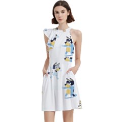 Bluey, Bluey Merch, Bluey Pattern, Bluey Bluey, Bingo, Bluey Design, Bluey Dog Cocktail Party Halter Sleeveless Dress With Pockets by avitendut