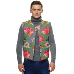Mid Century Retro Floral 1970s 1960s Pattern 83 Men s Button Up Puffer Vest	 by violetheavensky
