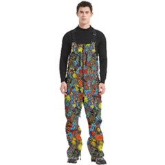 Mid Century Retro Floral 1970s 1960s Pattern 56 Men s Front Zip Ski And Snowboard Bib Pants by violetheavensky