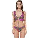 Mid Century Retro Floral 1970s 1960s Pattern 55 Low Cut Ruffle Edge Bikini Set View1