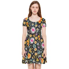 Mid Century Retro Floral 1970s 1960s Pattern 57 Inside Out Cap Sleeve Dress by violetheavensky