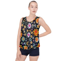 Mid Century Retro Floral 1970s 1960s Pattern 57 Bubble Hem Chiffon Tank Top by violetheavensky