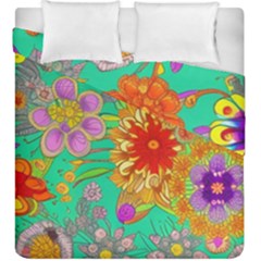 Mid Century Retro Floral 1970s 1960s Pattern 58 Duvet Cover Double Side (king Size) by violetheavensky