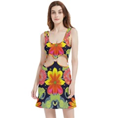 Mid Century Retro Floral 1970s 1960s Pattern 54 Velour Cutout Dress by violetheavensky