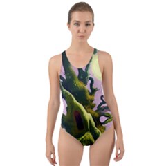 Outdoors Night Full Moon Setting Scene Woods Light Moonlight Nature Wilderness Landscape Cut-out Back One Piece Swimsuit by Posterlux