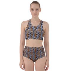 Blue Brown Leopard Racer Back Bikini Set by DinkovaArt