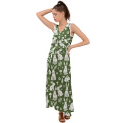 Easter Bunny Pattern V-neck Chiffon Maxi Dress by Valentinaart