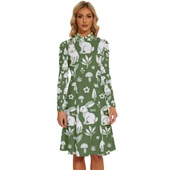 Easter Bunny Pattern Long Sleeve Shirt Collar A-line Dress by Valentinaart