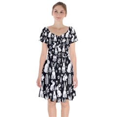 Easter Bunny Pattern Short Sleeve Bardot Dress by Valentinaart