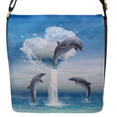 The Heart Of The Dolphins Flap Closure Messenger Bag (small) by gatterwe