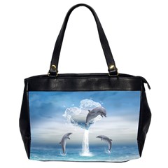 The Heart Of The Dolphins Oversize Office Handbag (two Sides) by gatterwe