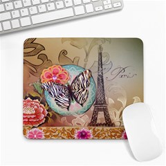 Fuschia Flowers Butterfly Eiffel Tower Vintage Paris Fashion Large Mouse Pad (rectangle) by chicelegantboutique