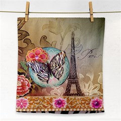 Fuschia Flowers Butterfly Eiffel Tower Vintage Paris Fashion Face Towel by chicelegantboutique