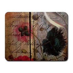 Vintage Bird Poppy Flower Botanical Art Small Mouse Pad (rectangle) by chicelegantboutique