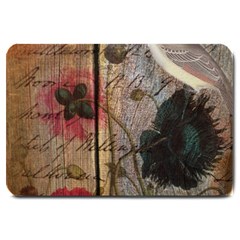 Vintage Bird Poppy Flower Botanical Art Large Door Mat by chicelegantboutique