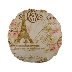 Floral Eiffel Tower Vintage French Paris Art 15  Premium Round Cushion  by chicelegantboutique